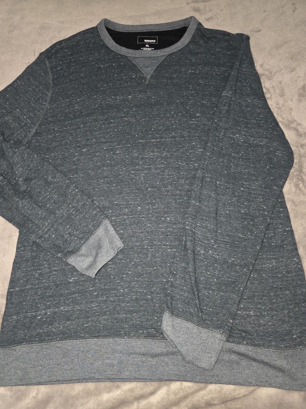 Sonoma Men's Heathered Teal Crewneck Sweater with Contrast Trim-XL